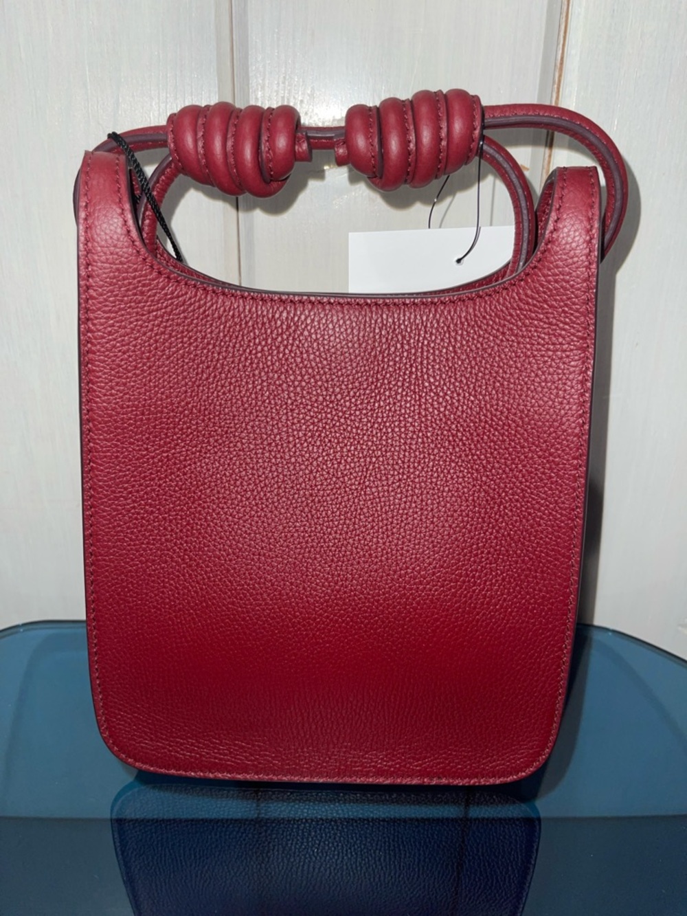 MCM Leather Mini Debossed Logo Himmel Hobo Bag Red Burgundy NWT full inclusion - Picture 9 of 12